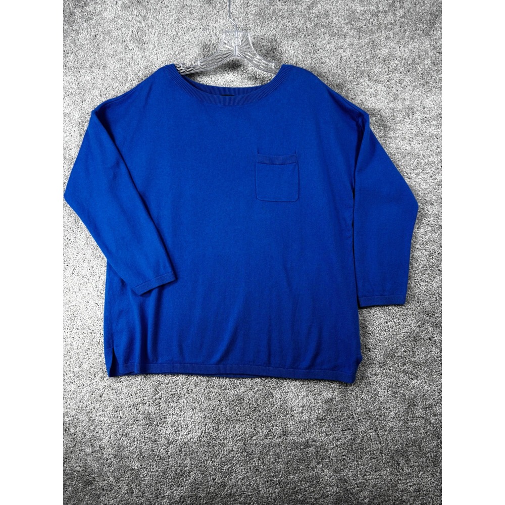 Talbots Royal Blue Cotton Wool Cashmere Blend Pocket Pullover Sweater Women XL